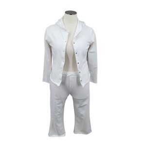 Fresh Produce White Cropped Pants and Matching Jacket Leisure Set Cotton